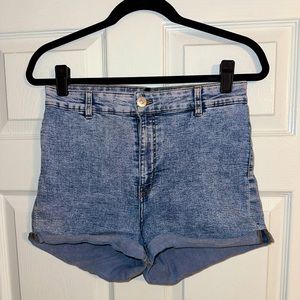 Acid Wash High Waisted Stretch Denim Shorts - Size 10